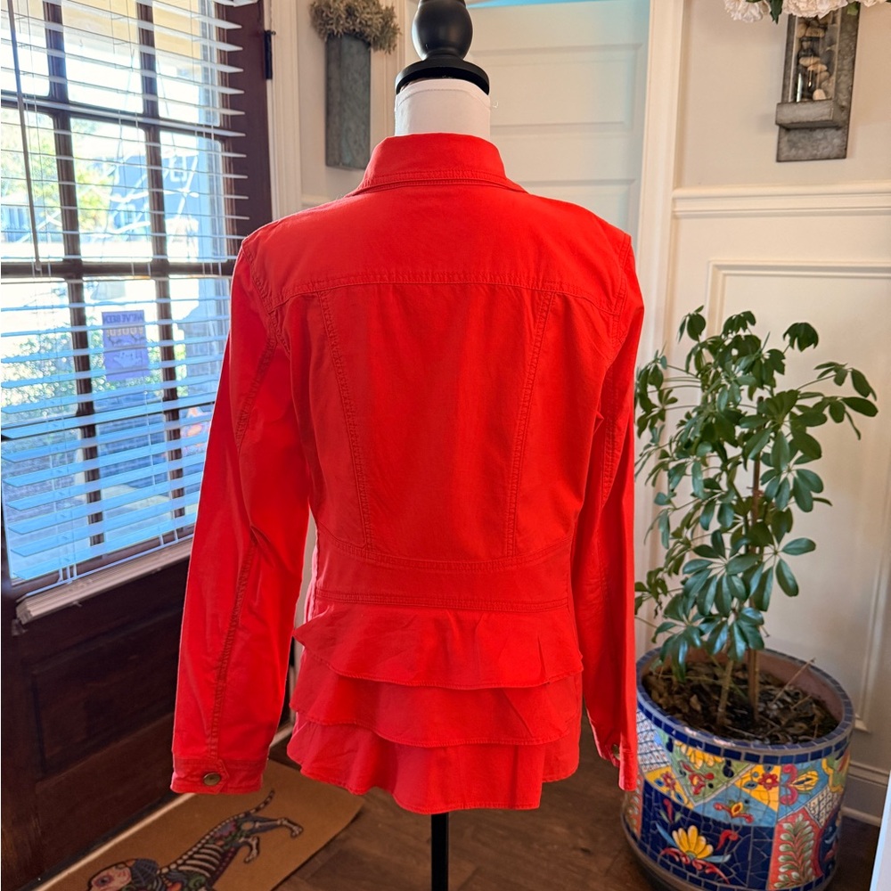 CAbi EUC # 727 Coral Taylor Utility Jacket with Ruffle Detail in Back - Picture 3 of 7